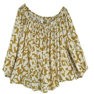 Terra & Sky Plus‎ Size Women’s Peasant Blouse Mustard Ivory Size 1X 3/4 Sleeve